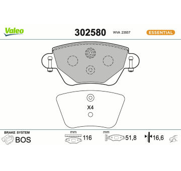 Sada brzdových destiček, kotoučová brzda VALEO 302580