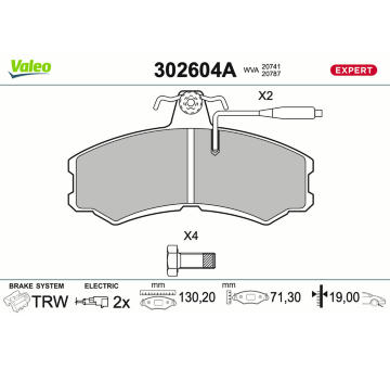 Sada brzdových destiček, kotoučová brzda VALEO 302604A
