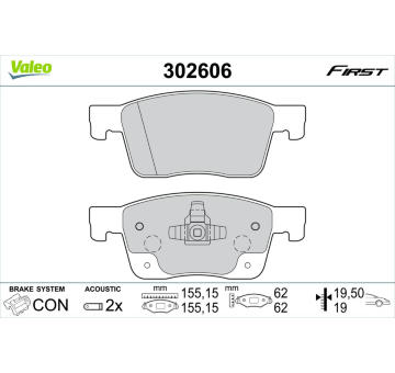 Sada brzdových destiček, kotoučová brzda VALEO 302606