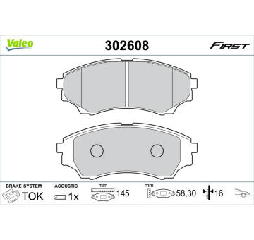 Sada brzdových destiček, kotoučová brzda VALEO 302608