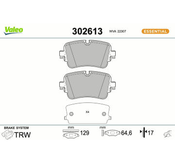 Sada brzdových destiček, kotoučová brzda VALEO 302613