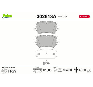 Sada brzdových destiček, kotoučová brzda VALEO 302613A