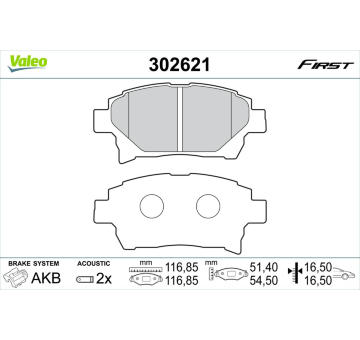 Sada brzdových destiček, kotoučová brzda VALEO 302621