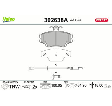 Sada brzdových destiček, kotoučová brzda VALEO 302638A