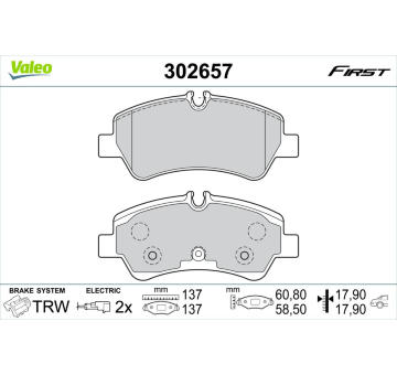 Sada brzdových destiček, kotoučová brzda VALEO 302657