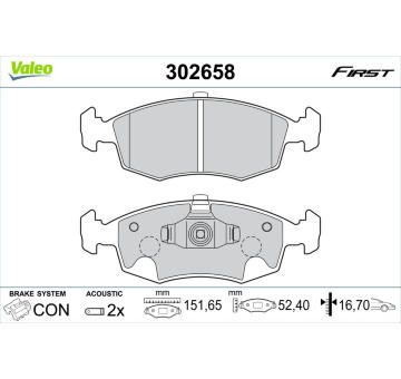 Sada brzdových destiček, kotoučová brzda VALEO 302658