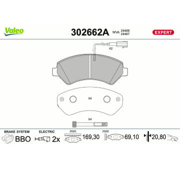 Sada brzdových destiček, kotoučová brzda VALEO 302662A