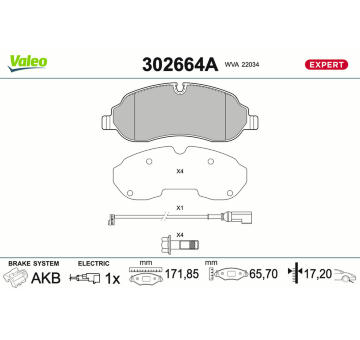Sada brzdových destiček, kotoučová brzda VALEO 302664A