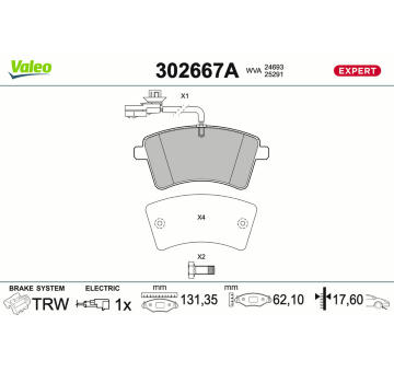 Sada brzdových destiček, kotoučová brzda VALEO 302667A
