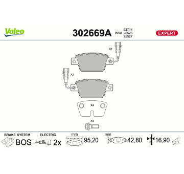 Sada brzdových destiček, kotoučová brzda VALEO 302669A