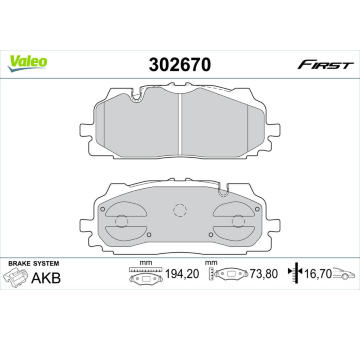 Sada brzdových destiček, kotoučová brzda VALEO 302670