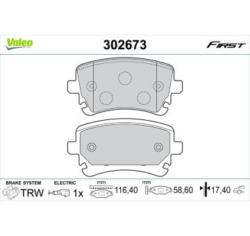 Sada brzdových destiček, kotoučová brzda VALEO 302673