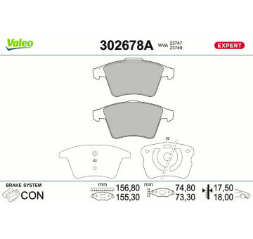Sada brzdových destiček, kotoučová brzda VALEO 302678A