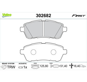 Sada brzdových destiček, kotoučová brzda VALEO 302682