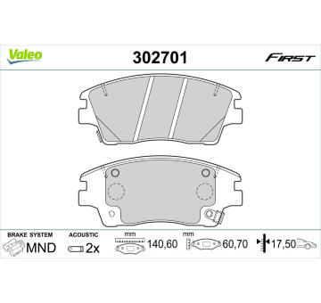 Sada brzdových destiček, kotoučová brzda VALEO 302701