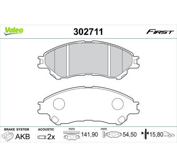 Sada brzdových destiček, kotoučová brzda VALEO 302711