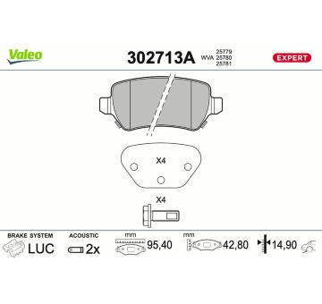 Sada brzdových destiček, kotoučová brzda VALEO 302713A