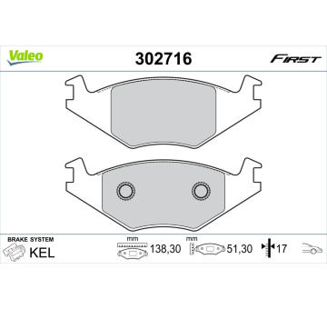 Sada brzdových destiček, kotoučová brzda VALEO 302716