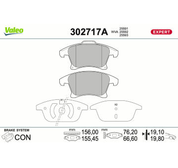 Sada brzdových destiček, kotoučová brzda VALEO 302717A