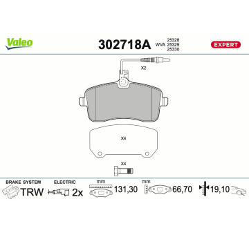 Sada brzdových destiček, kotoučová brzda VALEO 302718A