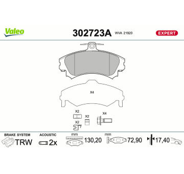 Sada brzdových destiček, kotoučová brzda VALEO 302723A