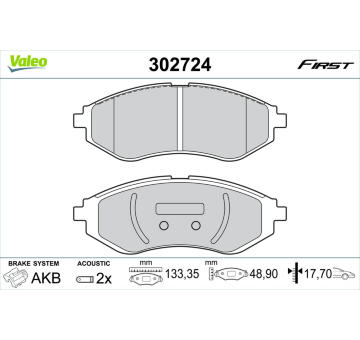 Sada brzdových destiček, kotoučová brzda VALEO 302724