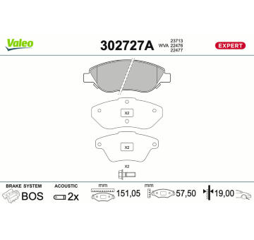 Sada brzdových destiček, kotoučová brzda VALEO 302727A