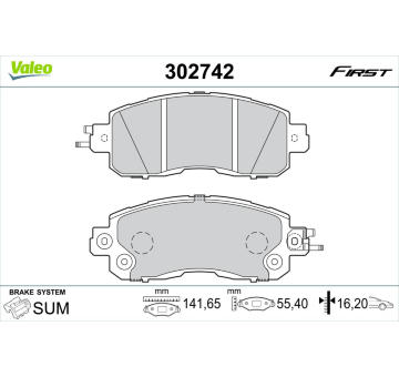 Sada brzdových destiček, kotoučová brzda VALEO 302742