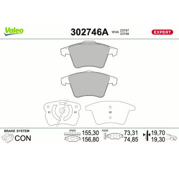 Sada brzdových destiček, kotoučová brzda VALEO 302746A