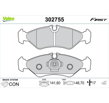 Sada brzdových destiček, kotoučová brzda VALEO 302755