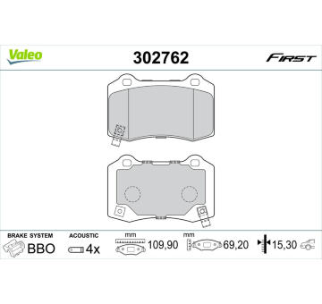 Sada brzdových destiček, kotoučová brzda VALEO 302762