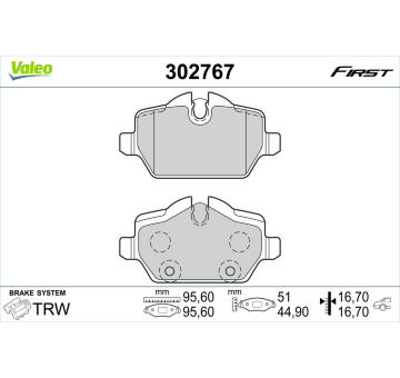 Sada brzdových destiček, kotoučová brzda VALEO 302767