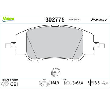 Sada brzdových destiček, kotoučová brzda VALEO 302775