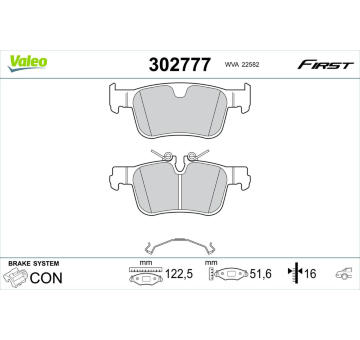 Sada brzdových destiček, kotoučová brzda VALEO 302777