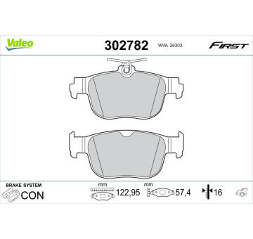Sada brzdových destiček, kotoučová brzda VALEO 302782
