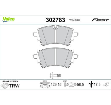 Sada brzdových destiček, kotoučová brzda VALEO 302783