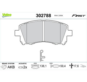 Sada brzdových destiček, kotoučová brzda VALEO 302788