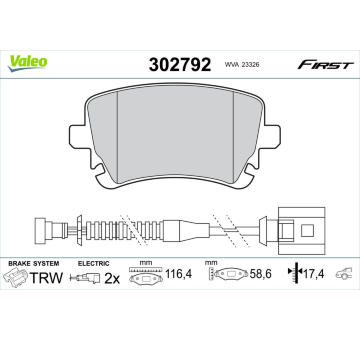 Sada brzdových destiček, kotoučová brzda VALEO 302792