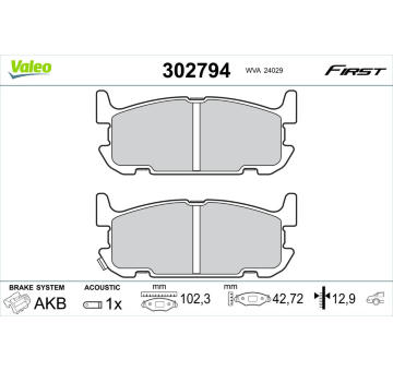 Sada brzdových destiček, kotoučová brzda VALEO 302794