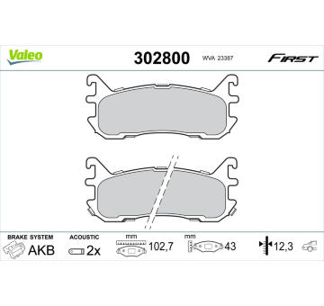 Sada brzdových destiček, kotoučová brzda VALEO 302800