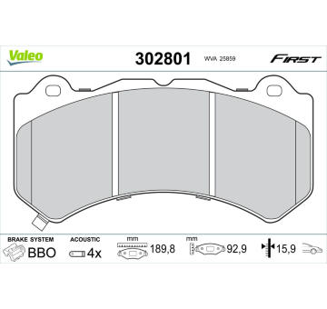 Sada brzdových destiček, kotoučová brzda VALEO 302801