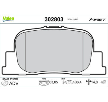 Sada brzdových destiček, kotoučová brzda VALEO 302803