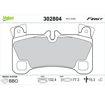 Sada brzdových destiček, kotoučová brzda VALEO 302804