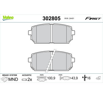 Sada brzdových destiček, kotoučová brzda VALEO 302805