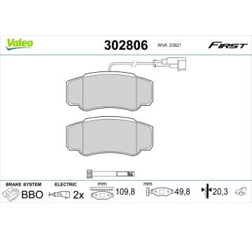 Sada brzdových destiček, kotoučová brzda VALEO 302806