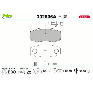 Sada brzdových destiček, kotoučová brzda VALEO 302806A