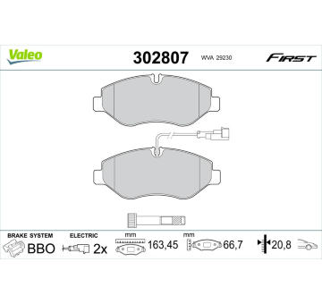 Sada brzdových destiček, kotoučová brzda VALEO 302807