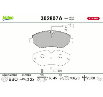 Sada brzdových destiček, kotoučová brzda VALEO 302807A