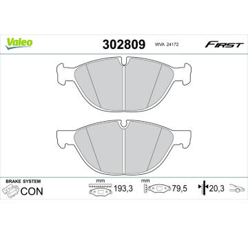 Sada brzdových destiček, kotoučová brzda VALEO 302809