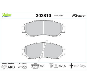 Sada brzdových destiček, kotoučová brzda VALEO 302810
